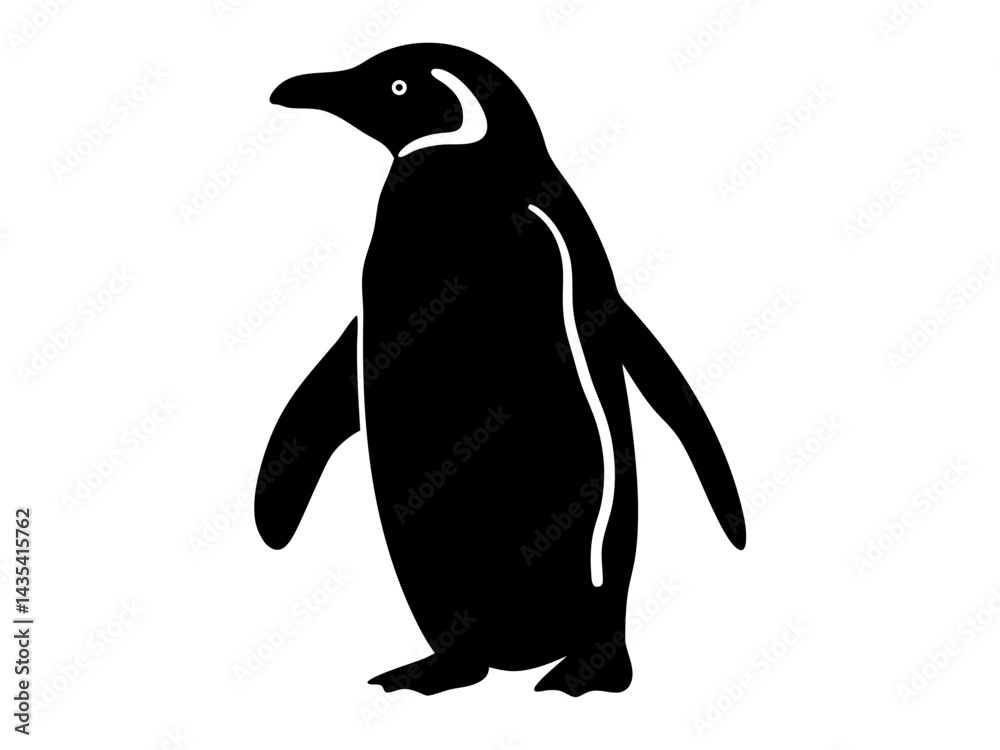 Obraz premium silhouette of a standing penguin with a smooth, rounded body and slightly extended flippers, ideal for wildlife branding, arctic-themed designs, and conservation projects 