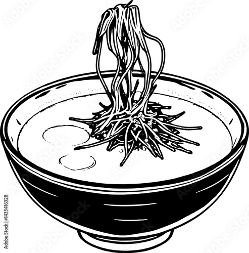 Appetizing Bowl Of Ramen Noodle Soup With Eggs And Seaweed Against A White Background