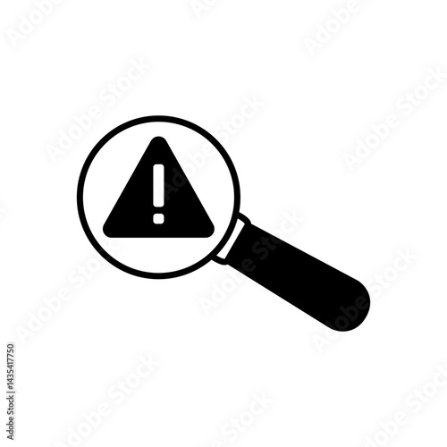 magnifying glass icon with attention sign, simple flat style, illustration, logo sign symbol pictogram template, for ui or ux isolated on white for mobile app, editable