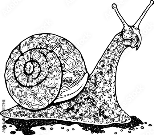 Elaborate Snail Illustration with Intricate Shell Design on Detailed Creature