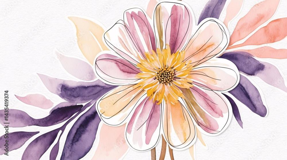 Obraz premium elegant pastel cosmos watercolor flowers botanical painting perfect for greeting cards or book cover artwork premium illustration wallpaper background