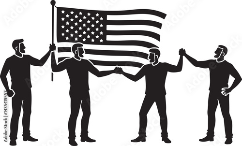 A black and white picture of a group of men with a flag in the background | Premium AI-generated vector
