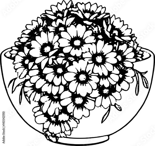 Vibrant Orange Flowers Overflowing From a Decorative Bowl On a Space