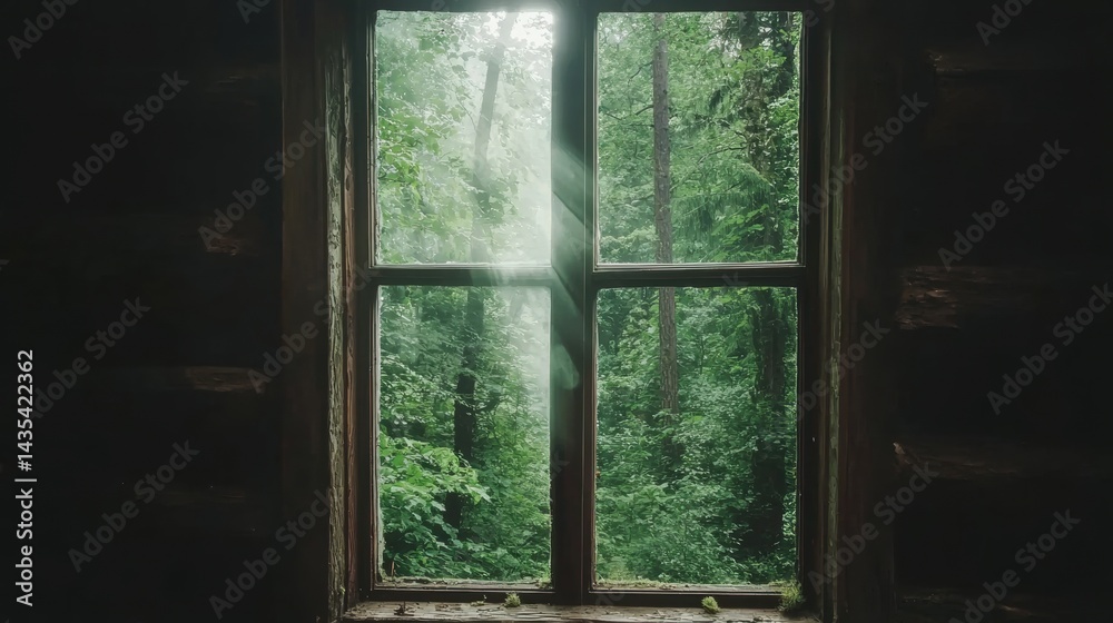Fototapeta premium A window in a log cabin.