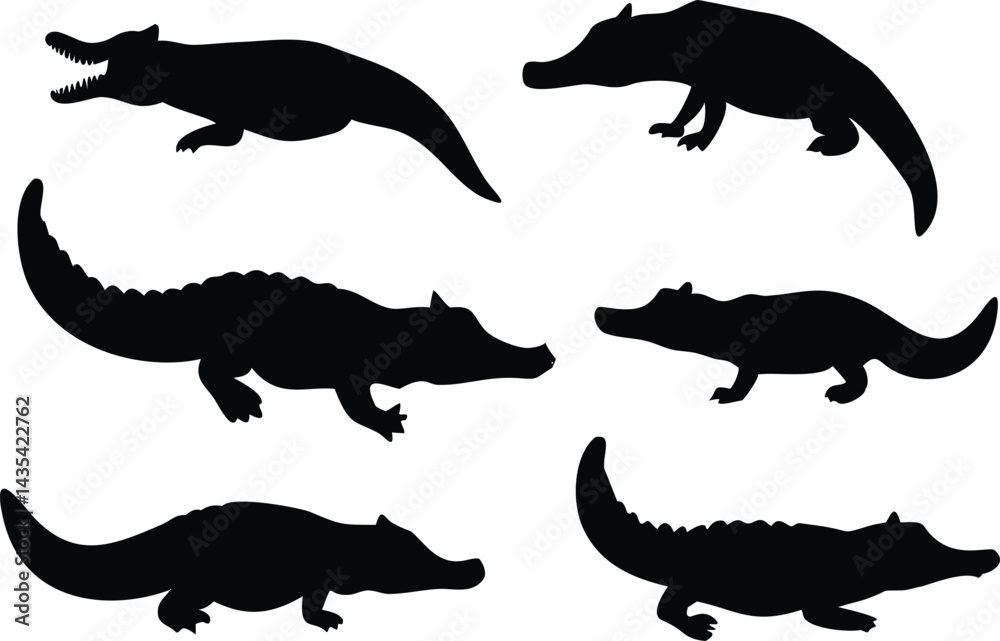 Naklejka premium Silhouette of crocodile illustration on white background 