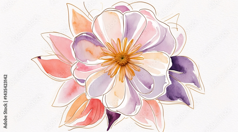 Obraz premium pastel cosmos flowers watercolor painting floral botanical illustration ideal for greeting card or book cover design premium illustration wallpaper background