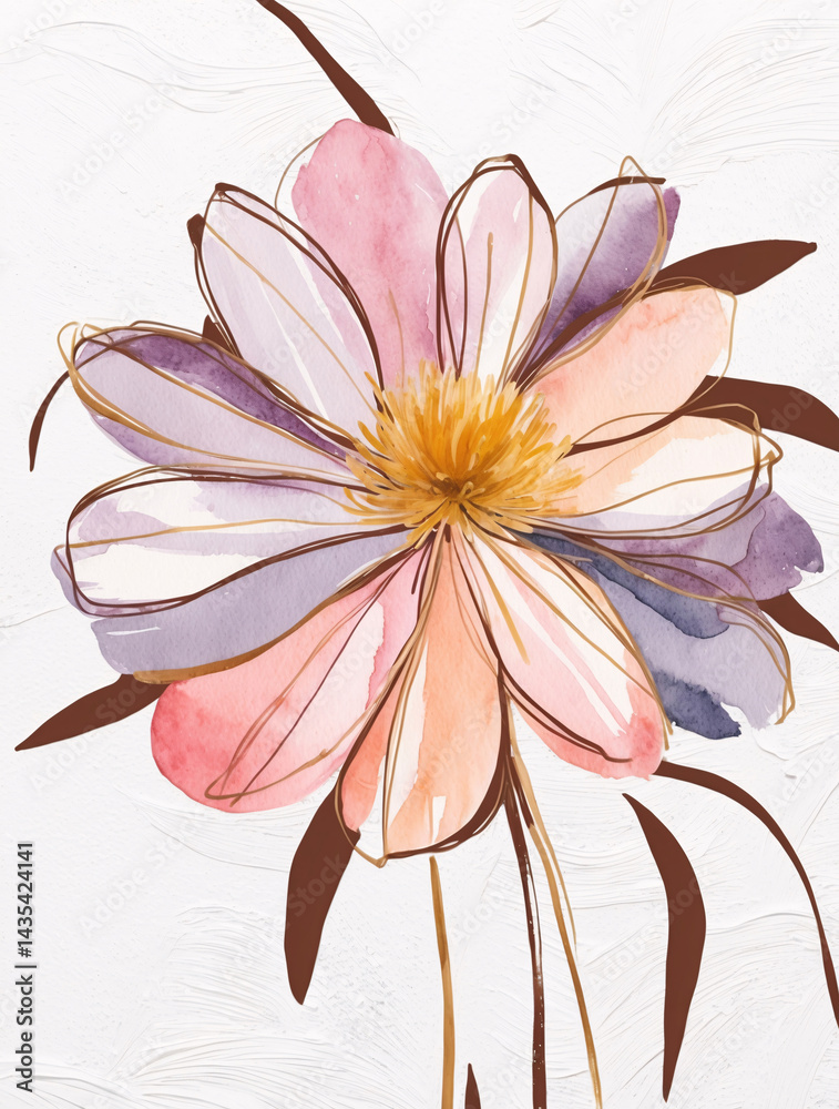 Naklejka premium pastel watercolor cosmos flowers painting delicate botanical design suitable for greeting cards and book covers premium illustration wallpaper background