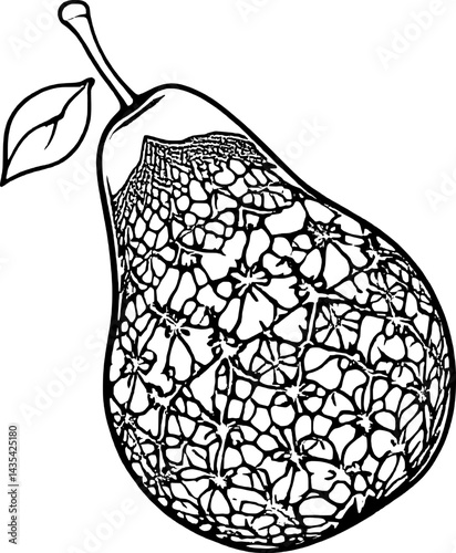 Stylized Pear Illustration With Floral Pattern On Minimalist Design