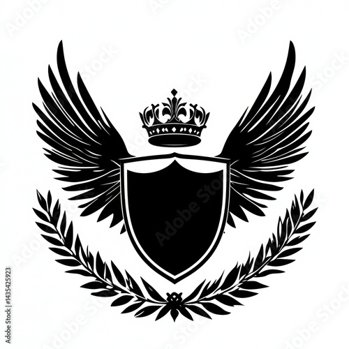 Black shield with wings and crown, heraldic emblem