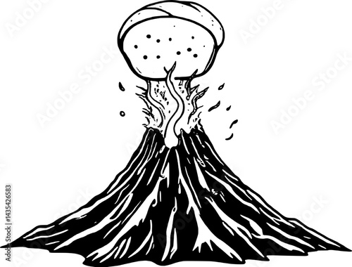 Stylized Volcanic Eruption With Lava And Mushroom Cloud On Illustration