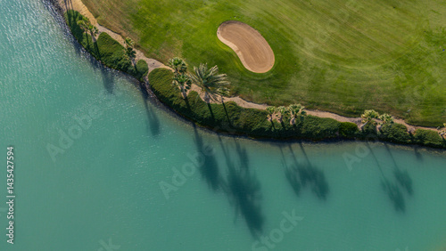 Overhead Aerial Golf Green Bunker Lagoon El Gouna Egypt