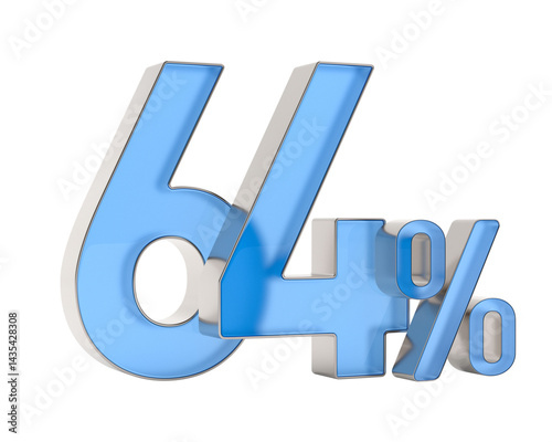 Sixty four percent on white background. Isolated 3D illustration