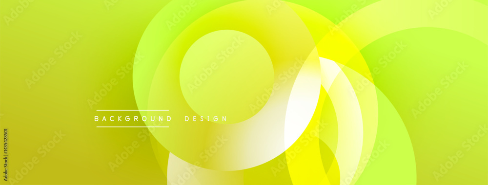 Abstract background features overlapping circles, vibrant yellow, green hues. Modern design, smooth gradients create dynamic visual effect.