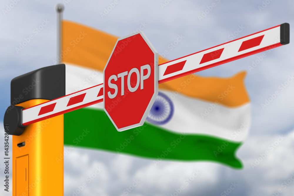 closed automatic barrier on sky background. 3D illustration closed automatic barrier on sky background. 3D illustration