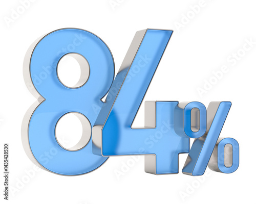 Eighty four percent on white background. Isolated 3D illustration
