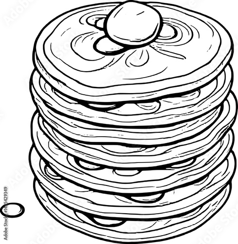 Stack Of Pancakes With Topping Outlined Drawing For Coloring Book Or Educational Material