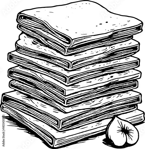 Stack Of Flatbreads With Toppings And A Fig Isolated On A Illustration