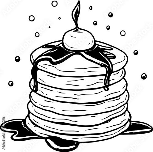 Stack Of Fluffy Pancakes Drizzled With Rich Chocolate Syrup And Topped With Creamy Whipped Cream