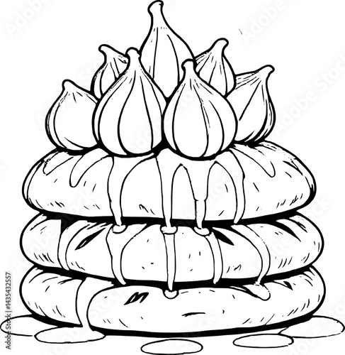 Stacked Meringue Nests Topped With Cream and Drizzled With Sweet Golden Syrup Illustration
