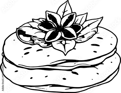 Stack Of Flatbreads Topped With Red Flower And Leaves On A Illustration