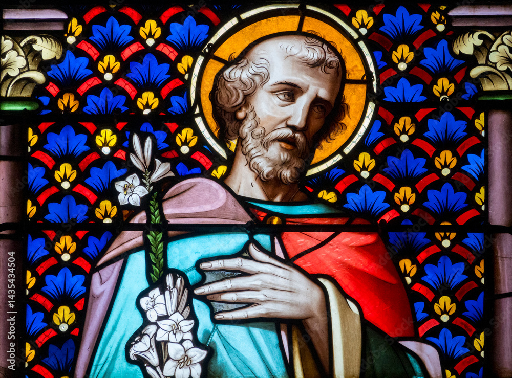 Fototapeta premium Stained glass (19th century) of Saint Joseph the Carpenter, father of Jesus.
