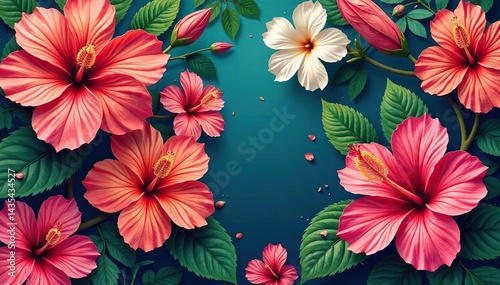 Bold tropical hibiscus & exotic blooms, vibrant repeating design , hibiscus, wallpaper, colorful