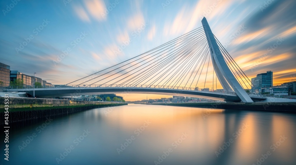 Fototapeta premium Modern cablestayed bridge over tranquil water