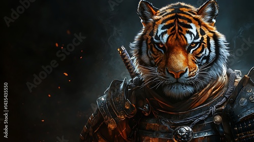 Wallpaper Mural Tiger warrior in samurai armor, intense gaze, fire background, digital art, stock photo Torontodigital.ca