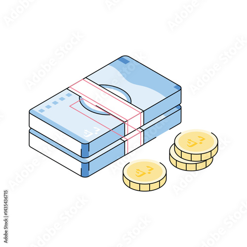 Check this modern isometric icon showing kuwaiti dinar banknotes