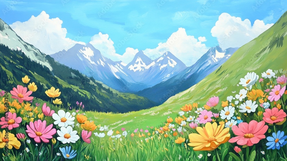 Fototapeta premium mountain meadow wildflowers spring landscape