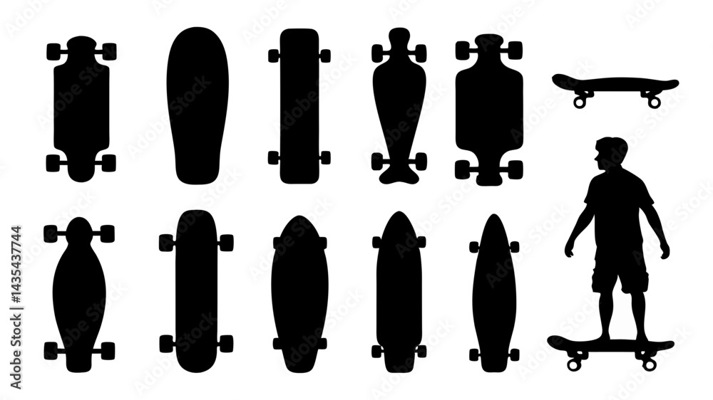 Fototapeta premium set of skateboard silhouette vector on tranparent background