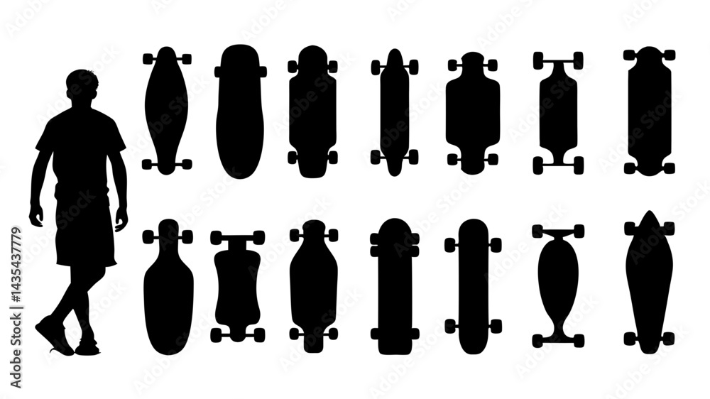 Fototapeta premium set of skateboard silhouette vector on tranparent background