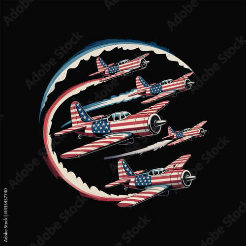 Vintage american flag airplanes formation patriotic t shirt design vector images