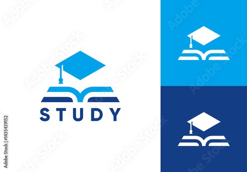 graduation cap and book logo. study education vector design concept