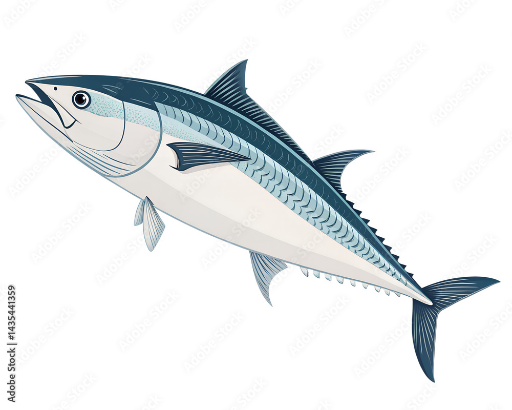 Fototapeta premium 3D Illustration, Minimalistic Kingfish (King Mackerel) swimming, isolated on a transparent background