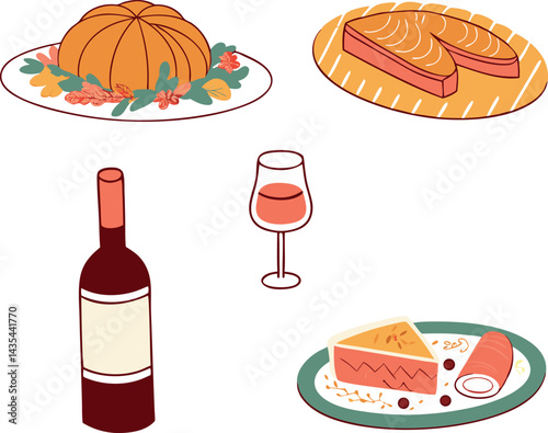 Thanksgiving Feast Cartoon Food Illustrations Vector Illustration