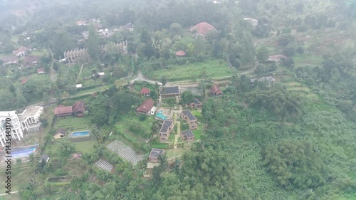 Aerial View of a Lush Green Hillside Resort
