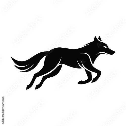 wolf running silhouette vector on white background