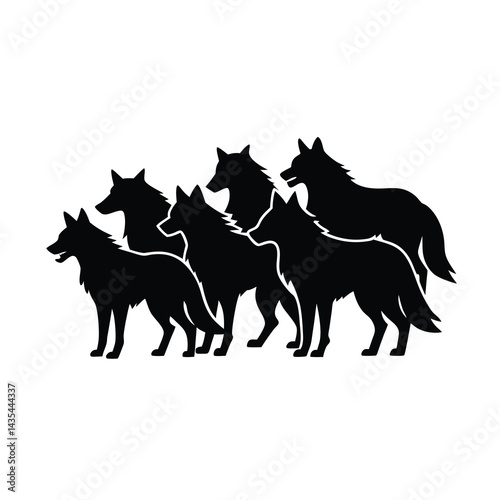 pack of wolves silhouette on white background tribal