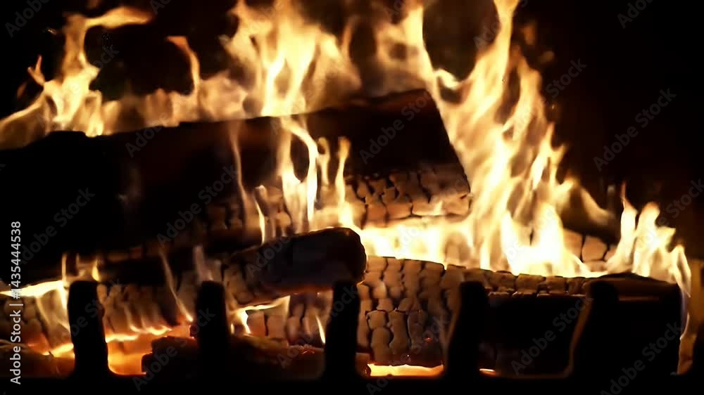 Burning Fireplace Slow Motion Warm Wood Flames
