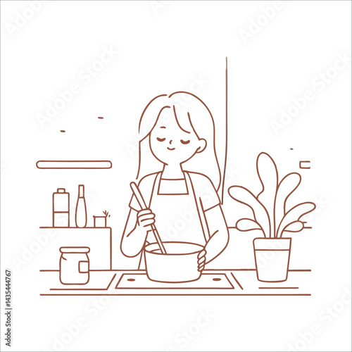 Woman Presenting Steamed Vegetable Dish in the Kitchen style vector design illustrations