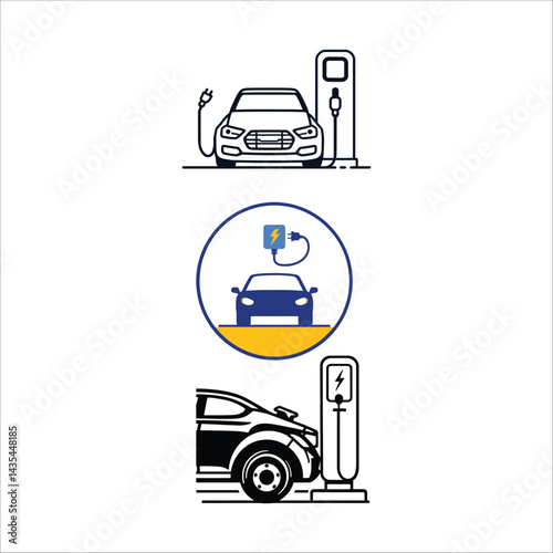 Electric vehicle charging station ev car charger plug in point illustration for eco friendly transport