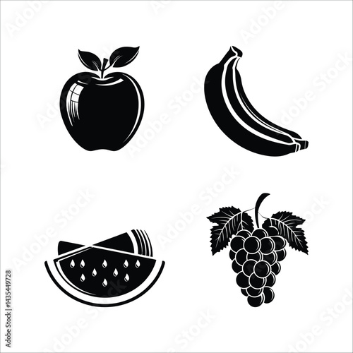 Vector illustration of apple banana watermelon and grapes healthy food fruit graphic design element 100