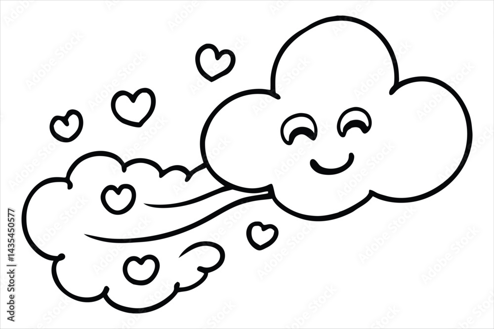 Groovy cloud blowing wind with floating smiley faces and hearts Groovy cloud blowing wind with floating smiley faces and hearts