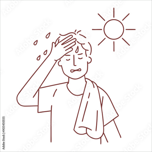 boy thirsty from heat of the summer sun. boy feels so thirsty because of hot weather style vector design illustration