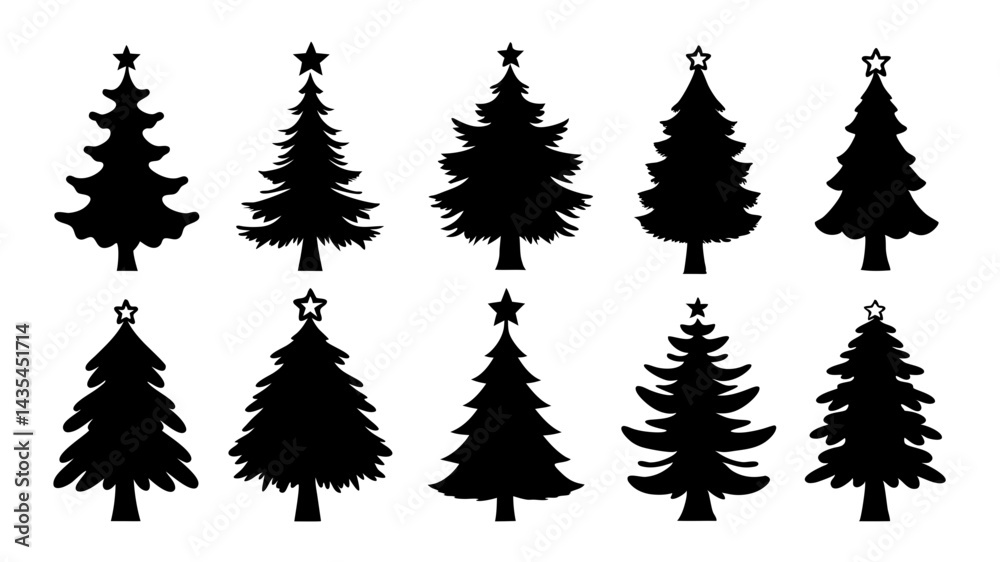 Obraz premium set of xmas tree silhouette vector on tranparent background