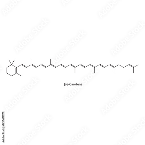 β,ψ-Carotene skeletal structure. Carotenoid compound schematic illustration. Simple diagram, chemical formula.
