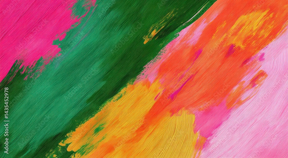 Obraz premium Vibrant Abstract Painting in Pink, Green, Orange, and Yellow