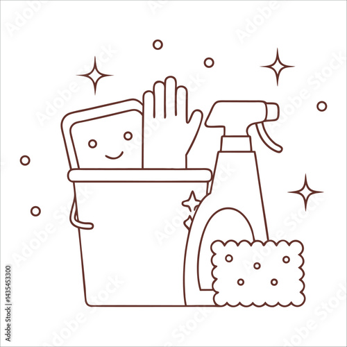 Set of items for general cleaning .Vector illustration of a bucket with household cleaning products  style vector design illustrations