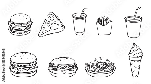 Fast food menu in the style of electric dream line art design